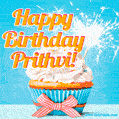 Happy Birthday, Prithvi! Elegant cupcake with a sparkler.
