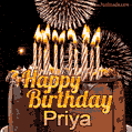 Chocolate Happy Birthday Cake for Priya (GIF)