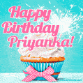 Happy Birthday Priyanka! Elegang Sparkling Cupcake GIF Image.