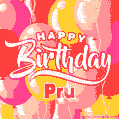 Happy Birthday Pru - Colorful Animated Floating Balloons Birthday Card