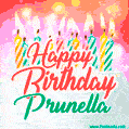 Happy Birthday GIF for Prunella with Birthday Cake and Lit Candles