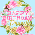 Beautiful Birthday Flowers Card for Prunella with Glitter Animated Butterflies