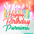 Happy Birthday GIF for Purnima with Birthday Cake and Lit Candles