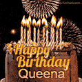 Chocolate Happy Birthday Cake for Queena (GIF)