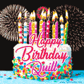 Amazing Animated GIF Image for Quill with Birthday Cake and Fireworks