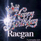 Diamond-encrusted script letters with colorful sapphire and emerald highlights on a dark backdrop, personalized with the name Raegan.