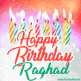 Happy Birthday GIF for Raghad with Birthday Cake and Lit Candles