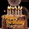 Chocolate Happy Birthday Cake for Raghad (GIF)