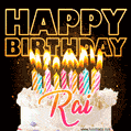 Rai - Animated Happy Birthday Cake GIF for WhatsApp