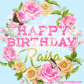 Beautiful Birthday Flowers Card for Raisa with Animated Butterflies