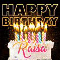 Raisa - Animated Happy Birthday Cake GIF Image for WhatsApp