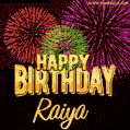 Wishing You A Happy Birthday, Raiya! Best fireworks GIF animated greeting card.