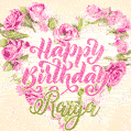 Pink rose heart shaped bouquet - Happy Birthday Card for Raiya
