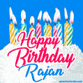 Happy Birthday GIF for Rajan with Birthday Cake and Lit Candles