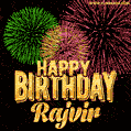 Wishing You A Happy Birthday, Rajvir! Best fireworks GIF animated greeting card.