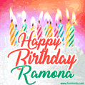 Happy Birthday GIF for Ramona with Birthday Cake and Lit Candles