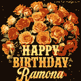 Beautiful bouquet of orange and red roses for Ramona, golden inscription and twinkling stars
