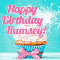 Happy Birthday Ramsey! Elegang Sparkling Cupcake GIF Image.