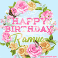 Beautiful Birthday Flowers Card for Ramya with Animated Butterflies