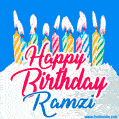 Happy Birthday GIF for Ramzi with Birthday Cake and Lit Candles