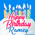 Happy Birthday GIF for Ramzy with Birthday Cake and Lit Candles