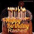 Chocolate Happy Birthday Cake for Rashed (GIF)