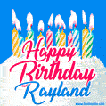 Happy Birthday GIF for Rayland with Birthday Cake and Lit Candles
