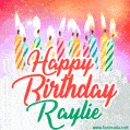 Happy Birthday GIF for Raylie with Birthday Cake and Lit Candles
