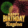 Wishing You A Happy Birthday, Raylon! Best fireworks GIF animated greeting card.