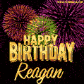 Wishing You A Happy Birthday, Reagan! Best fireworks GIF animated greeting card.