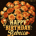 Beautiful bouquet of orange and red roses for Rebecca, golden inscription and twinkling stars