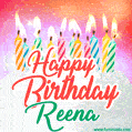 Happy Birthday GIF for Reena with Birthday Cake and Lit Candles