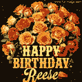 Beautiful bouquet of orange and red roses for Reese, golden inscription and twinkling stars
