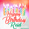 Happy Birthday GIF for Reid with Birthday Cake and Lit Candles