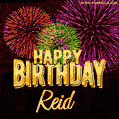 Wishing You A Happy Birthday, Reid! Best fireworks GIF animated greeting card.