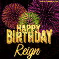Wishing You A Happy Birthday, Reign! Best fireworks GIF animated greeting card.