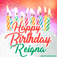Happy Birthday GIF for Reigna with Birthday Cake and Lit Candles