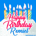 Happy Birthday GIF for Remiel with Birthday Cake and Lit Candles