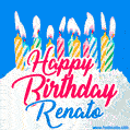 Happy Birthday GIF for Renato with Birthday Cake and Lit Candles