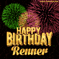Wishing You A Happy Birthday, Renner! Best fireworks GIF animated greeting card.