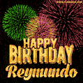 Wishing You A Happy Birthday, Reymundo! Best fireworks GIF animated greeting card.