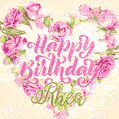 Pink rose heart shaped bouquet - Happy Birthday Card for Rhea