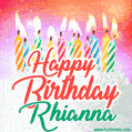 Happy Birthday GIF for Rhianna with Birthday Cake and Lit Candles