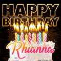 Rhianna - Animated Happy Birthday Cake GIF Image for WhatsApp