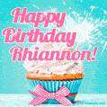 Happy Birthday Rhiannon! Elegang Sparkling Cupcake GIF Image.