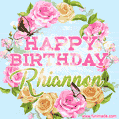 Beautiful Birthday Flowers Card for Rhiannon with Animated Butterflies