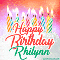 Happy Birthday GIF for Rhilynn with Birthday Cake and Lit Candles