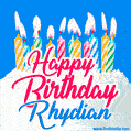 Happy Birthday GIF for Rhydian with Birthday Cake and Lit Candles