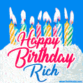 Happy Birthday GIF for Rich with Birthday Cake and Lit Candles