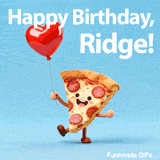Seamlessly looping funny birthday e-card with a dancing pizza for Ridge